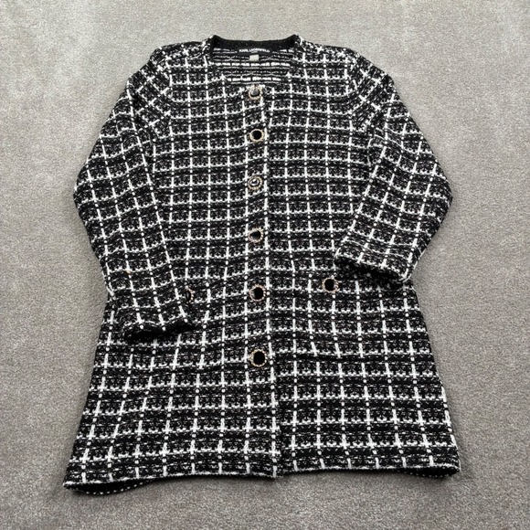 Karl Lagerfeld Paris Tweed Blazer Black White Gold Accent Size Small - Picture 1 of 10